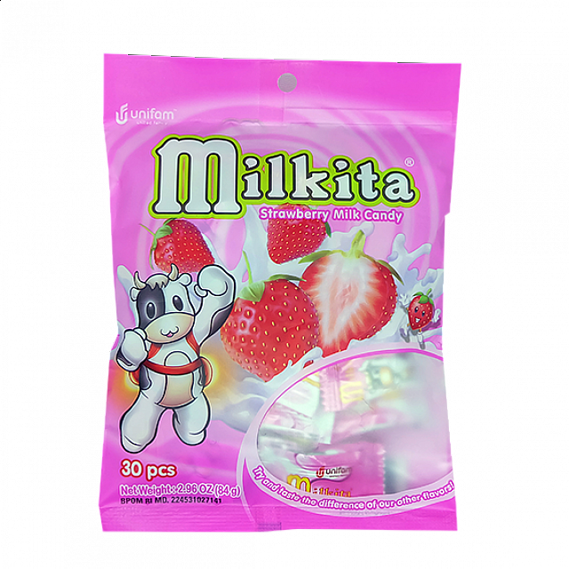 Milkita Strawberry Mild Candy Bag x 3Bags (1Bag =20p...